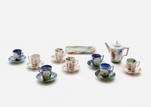 <i>KPM coffee set hand painted by Sophie von Hellermann</i>, 2022<br />hand painted porcelain, dimensions variable<br />