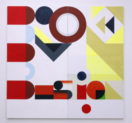<i>broken by design</i>, 2010<br />mixed media on aluminum and plywood, 240 x 250 cm<br />