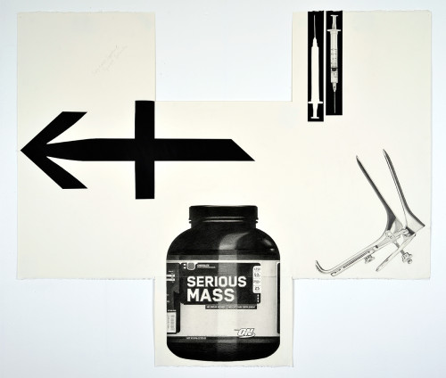 <i>Sagitaries Suppliment, Syringe Specula #2</i>, 2014<br />pencil and enamel on paper (folded), 110 x 102 cm<br />