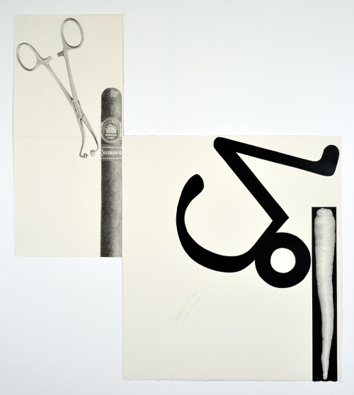 <i>Capricorn Clamp, Cuban Carrot</i>, 2014<br />pencil and enamel on paper (folded), 85 x 76 cm<br />