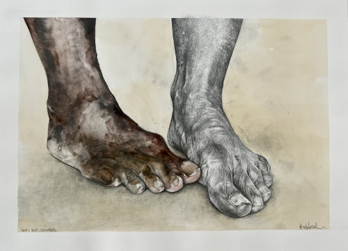 PHOEBE BOSWELL<br /><i>Mum's Feet, Grounded</i>, 2022<br />graphite on paper, 24.5 x 35.7 cm 9 10/16 x 14 1/16 ins<br />