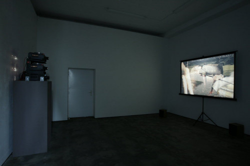 <i>Die Münze</i>, 2010<br />3-channel-slide-Projection with voice-over (approx. 23 mins, 242 slides, 3 Kodak Ektapro projectors, amplifier, apex, pair of speakers)<br />