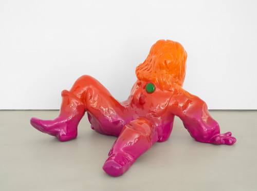 DAVID RENGGLI<br /><i>Scarecrow / Vogelscheuche (pink boy)</i>, 2020<br />Polyester , 2K-paint, 96 x 170 x 150 cm<br />