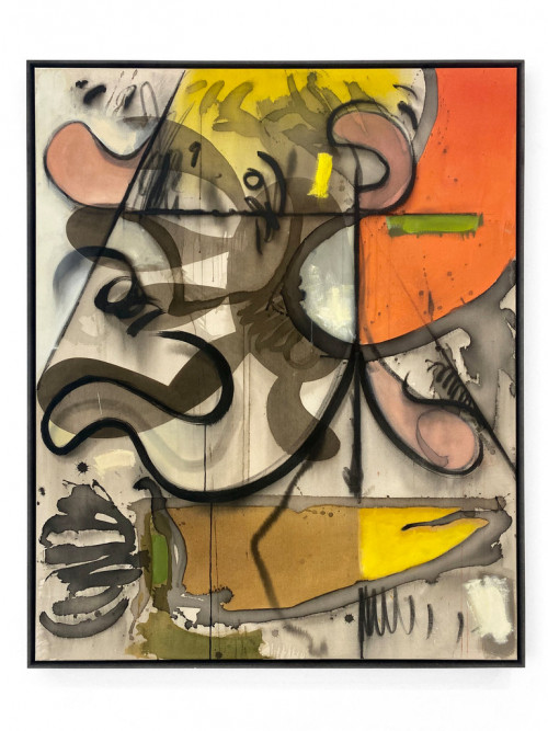 JAN-OLE SCHIEMANN<br /><i>Kavex 29 (Ernte)</i>, 2020<br />ink, acrylic, charcoal and oil pastel colour on canvas, 110 x 90 cm<br />