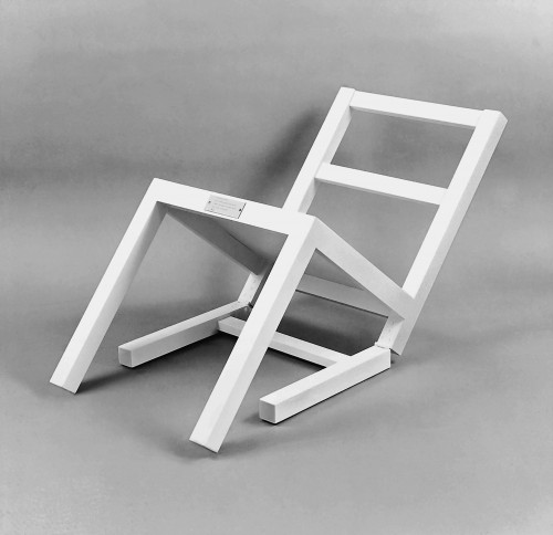 TIMM ULRICHS<br /><i>Der erste sitzende Stuhl (nach langem Stehen sich zur Ruhe setzend)</i>, 1970<br />White coated wood with 2 hinges, edition: 168/250<br />